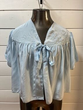 PASTEL BLUE VINTAGE SILK BOLERO SIZE 8